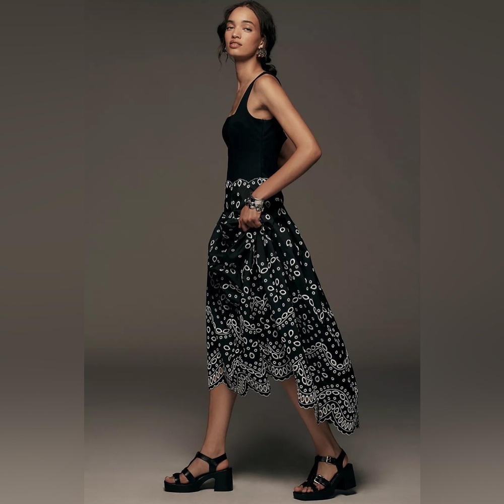 NWT Maeve Sleeveless Square-Neck Eyelet Midi Dress - Size Large - Black - Picture 4 of 14